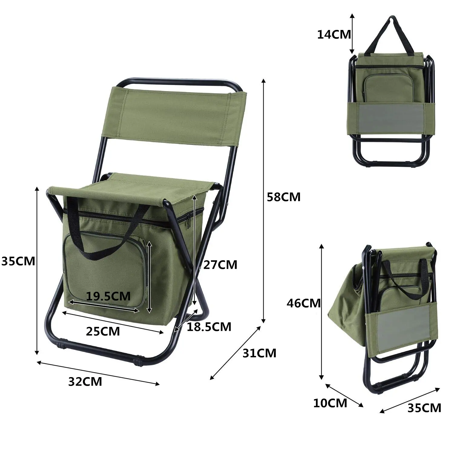 Fastrider Custom Outdoor Portable Hiking Camping Travel Storage Folding Metal Stool Backpack Chair with Cooler Bag