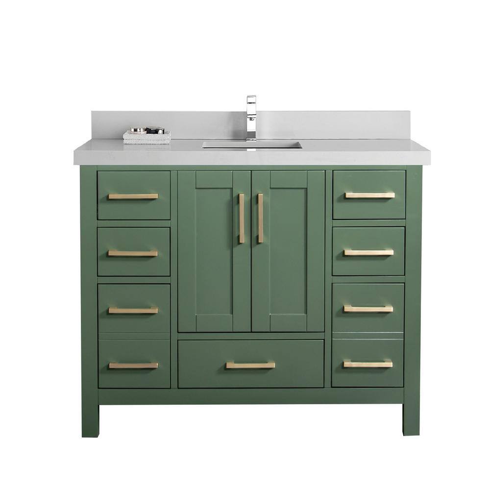 Willow Collections Malibu 42 in. W x 22 in. D x 36 in. H Bath Vanity in Lafayette Green with 2 in Carrara Quartz Top MLB_LGNCARQZ42