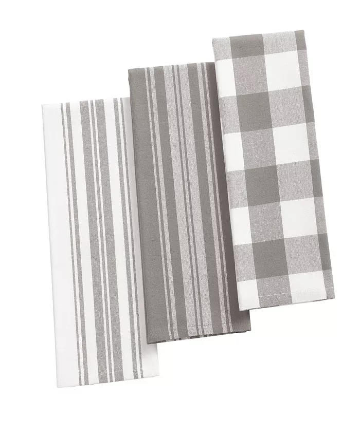 Elrene Farmhouse Living Stripe and Check Kitchen Towels - Set of 3