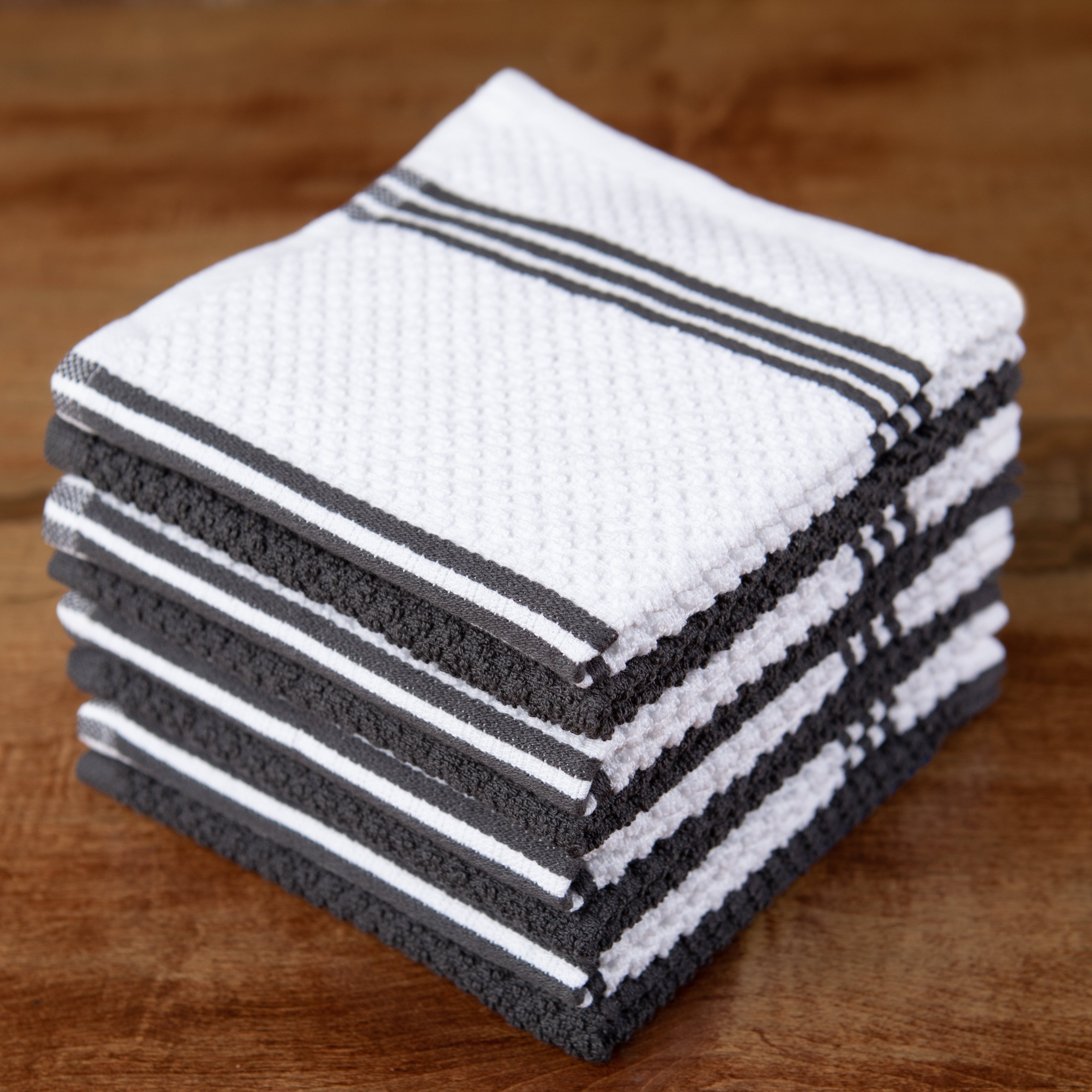 Sticky Toffee Cotton Terry Kitchen Dishcloth， Gray， 8 Piece， 12 in x 12 in