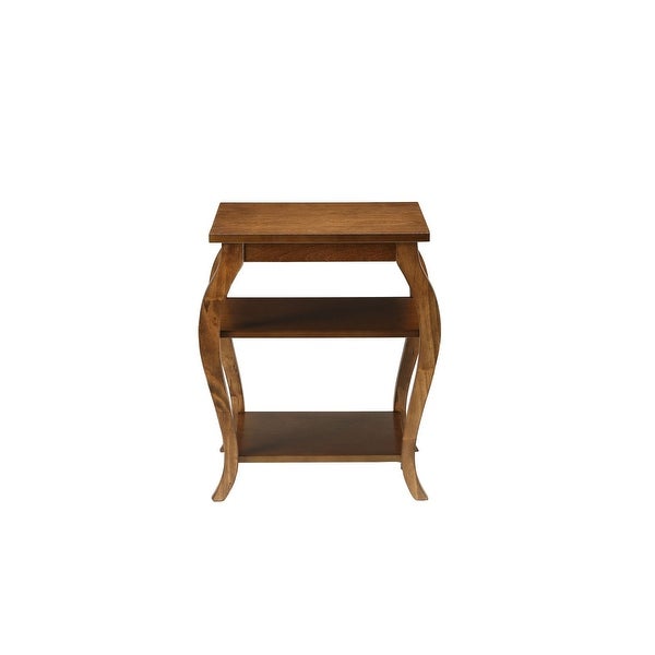 Becci Walnut Finish Wooden End Table with 2 Lower Shelves