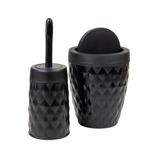 Mind Reader Basket Collection 2.1 Gal. Black Round Wastepaper Basket with Swivel Lid and Toilet Brush Set Bathroom (2-Piece Set) CRYSTOIL-BLK