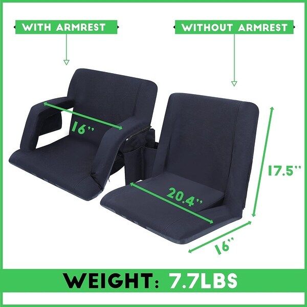 Stadium Seats，5 Reclining Positions Bleacher Chairs with Padded Armrests，Side Pockets，Waterproof Thick Cushion