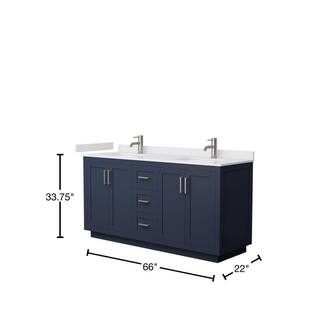 Wyndham Collection Miranda 66 in. W x 22 in. D x 33.75 in. H Double Bath Vanity in Dark Blue with White Cultured Marble Top WCF292966DBNWCUNSMXX