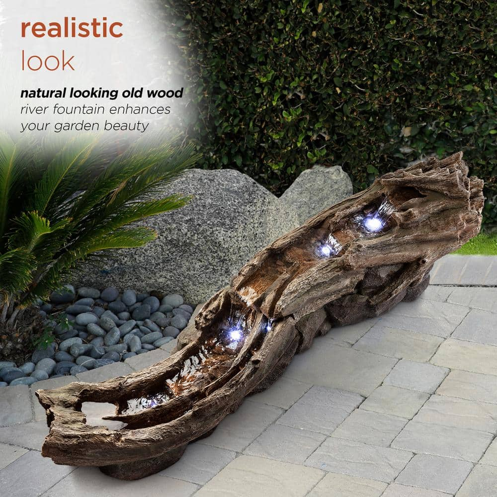 Alpine Corporation 26 in. Tall Indoor/Outdoor Wood River Log Fountain with LED Lights TZL242