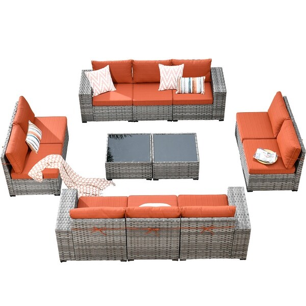 HOOOWOOO 12Piece Outdoor Patio Furniture Modular Wide Armrest Sectional Sofa Set