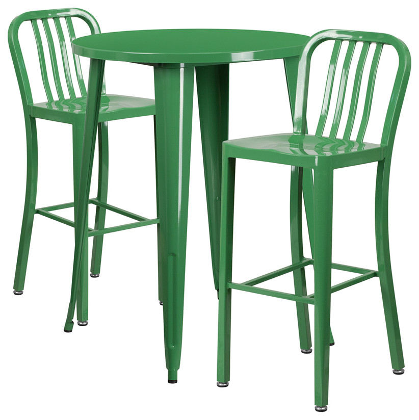 30 quotRound Metal Indoor/Outdoor Bar Table Set  Green   Industrial   Outdoor Pub And Bistro Sets   by First of a Kind USA Inc  Houzz