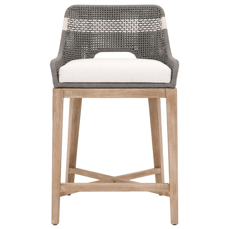 Interwoven Rope Counter Stool with Stretcher and Cross Support， Dark Gray