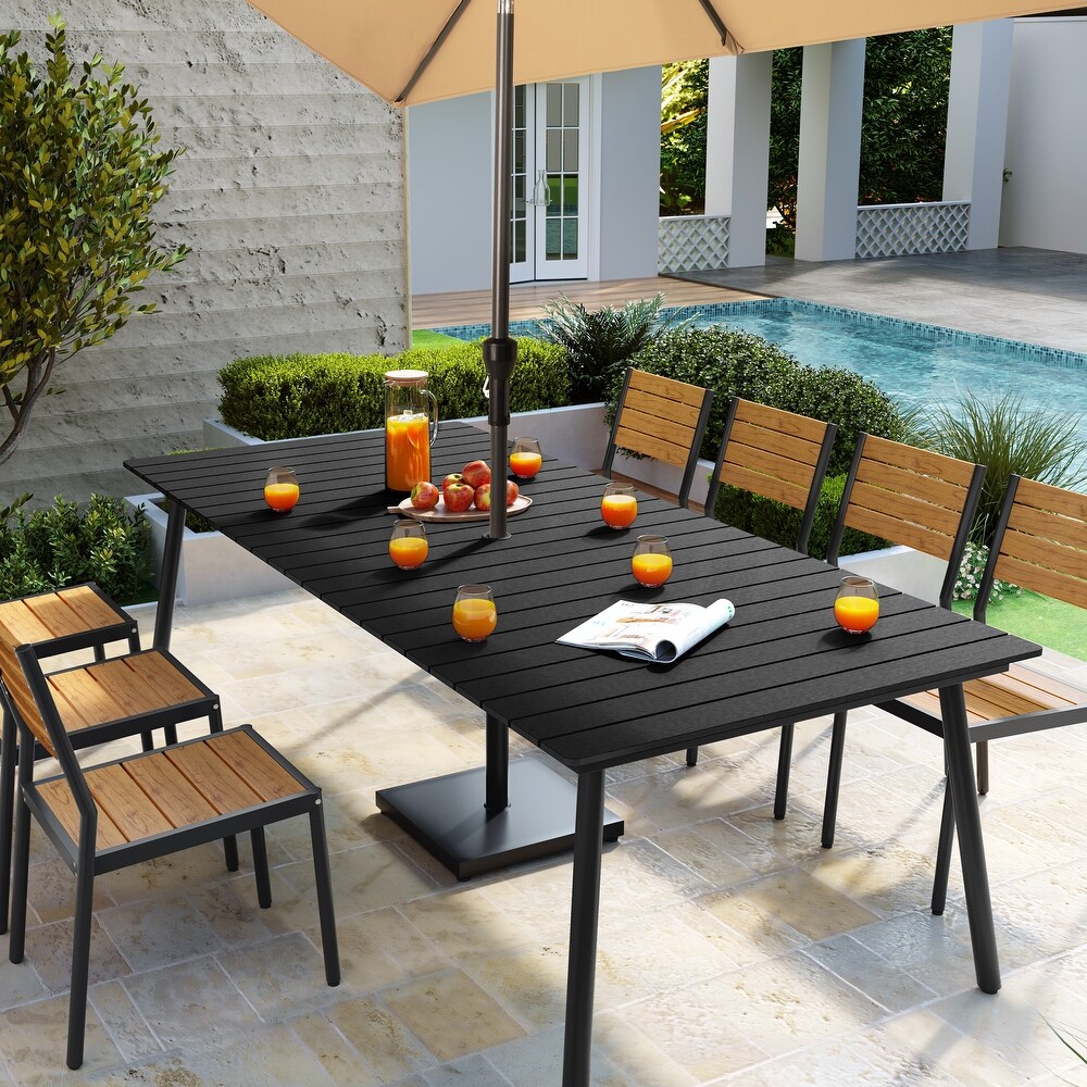 Pellebant Outdoor Rectangle Aluminum Dining Table with Umbrella Hole