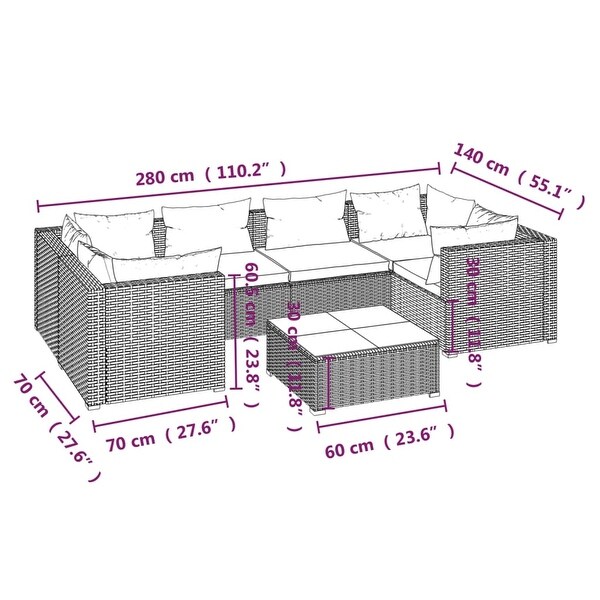 vidaXL Patio Lounge Set Outdoor Sectional Sofa Set Table Garden Poly Rattan