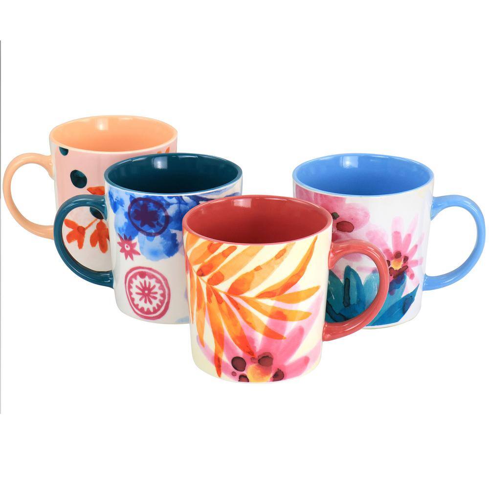 Spice BY TIA MOWRY Goji Blossom Fine Ceramic 4 Piece 17oz Mug Set in Multi Color 985118327M