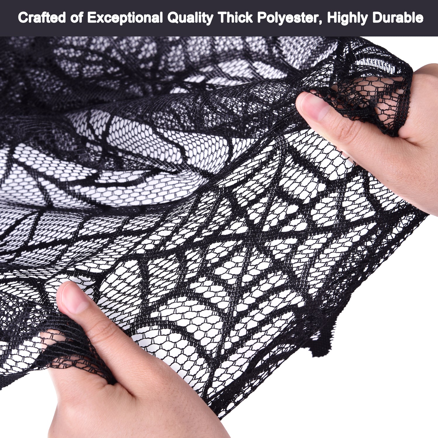 Fun Little Toys 2 PCs Halloween Tablecloth， Black Lace Spiderweb Fireplace Mantle and Tablecloth， Halloween Party Supplies， Halloween Party Decorations， Halloween Indoor Decorations