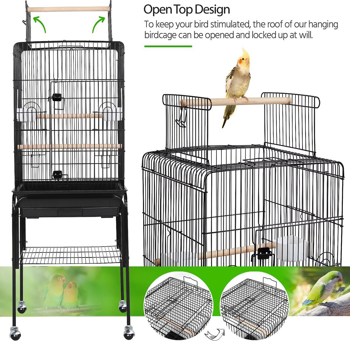 Yaheetech Play Top Detachable Rolling Stand Metal Bird Cage