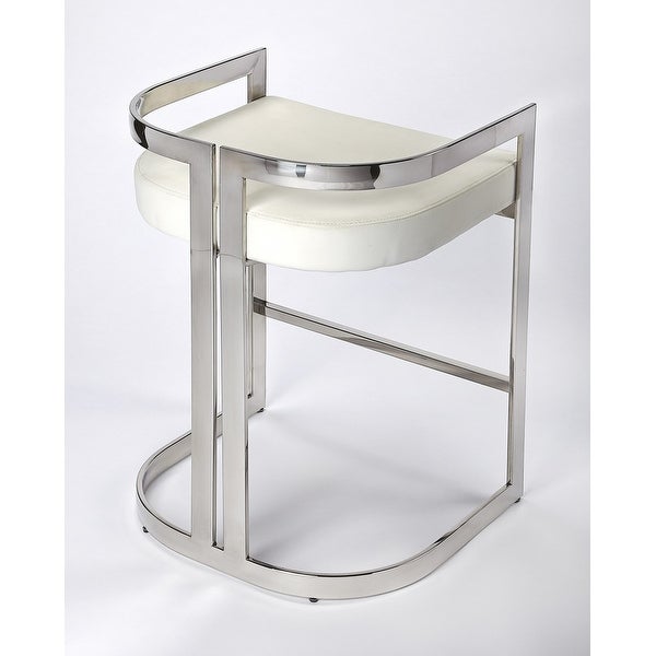 Nickel Plated White Faux Leather Counter Stool - 28