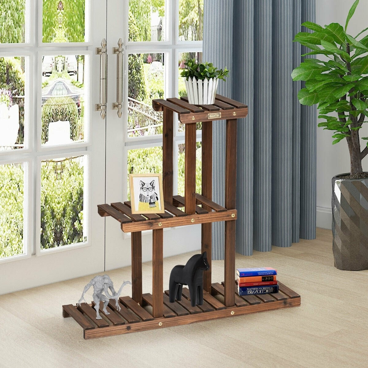 3 Tier Indoor Outdoor Wooden Plant Stand Vertical Display Shelf