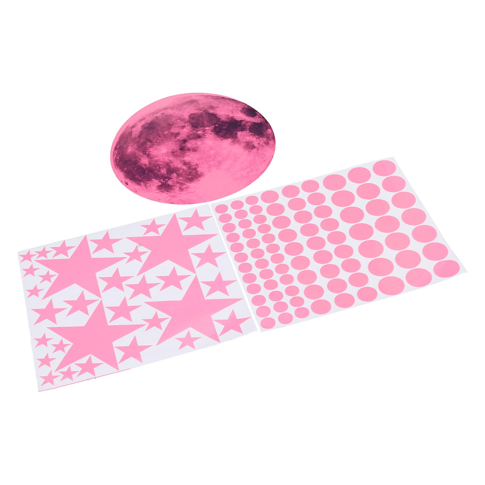 Glow in The Dark Wall Stickers Luminous Moon Star Dot Wall Stickers Wall Decals Decor for Bedroom Living Room Pink
