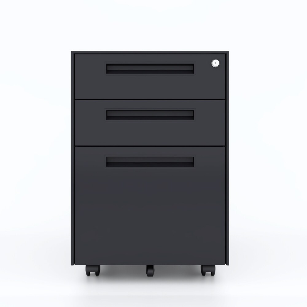 3 Drawer Metal Mobile Vertical Locking File Cabinet with Lock  Under Desk Rolling Filing Cabinets