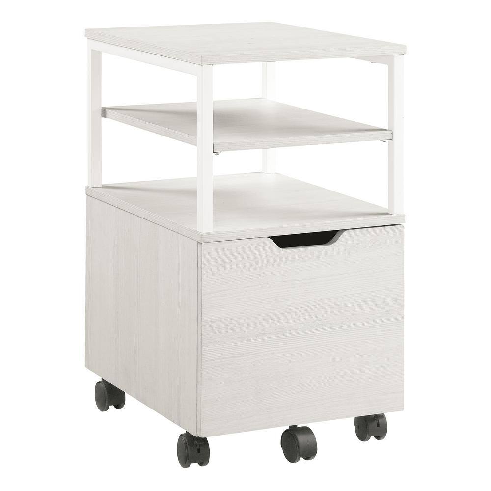 OSP Home Furnishings Contempo White Oak Mobile Cart with Campanula White Metal CNT15-WK