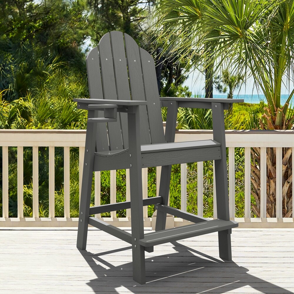 LUE BONA Outdoor Adirondack Chairs with Cup Holder Bar Height Adirondack Bar Stool with Arms for Balcony  Deck  or Patio