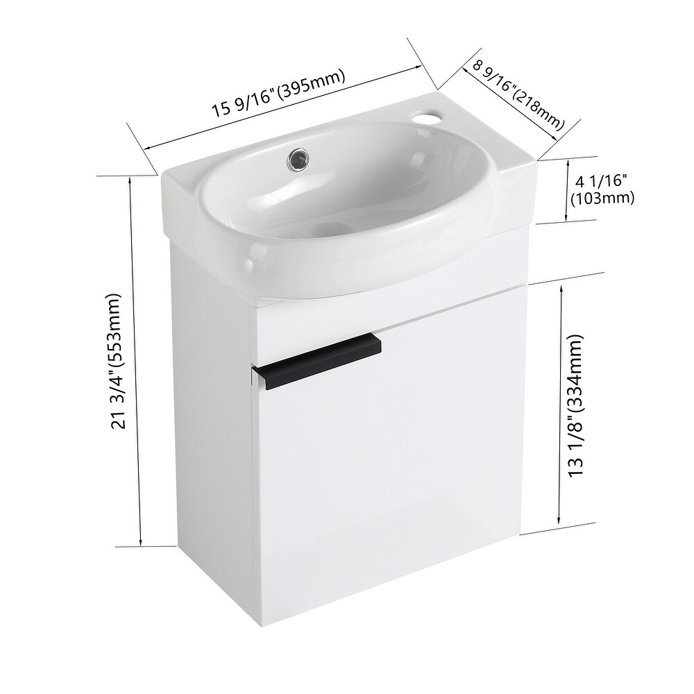 ARTCHIRLY 16/18 Inch Mini Bathroom Vanity with Sink for Small Bathroom  Floating Bathroom Vanity with Soft Close Door