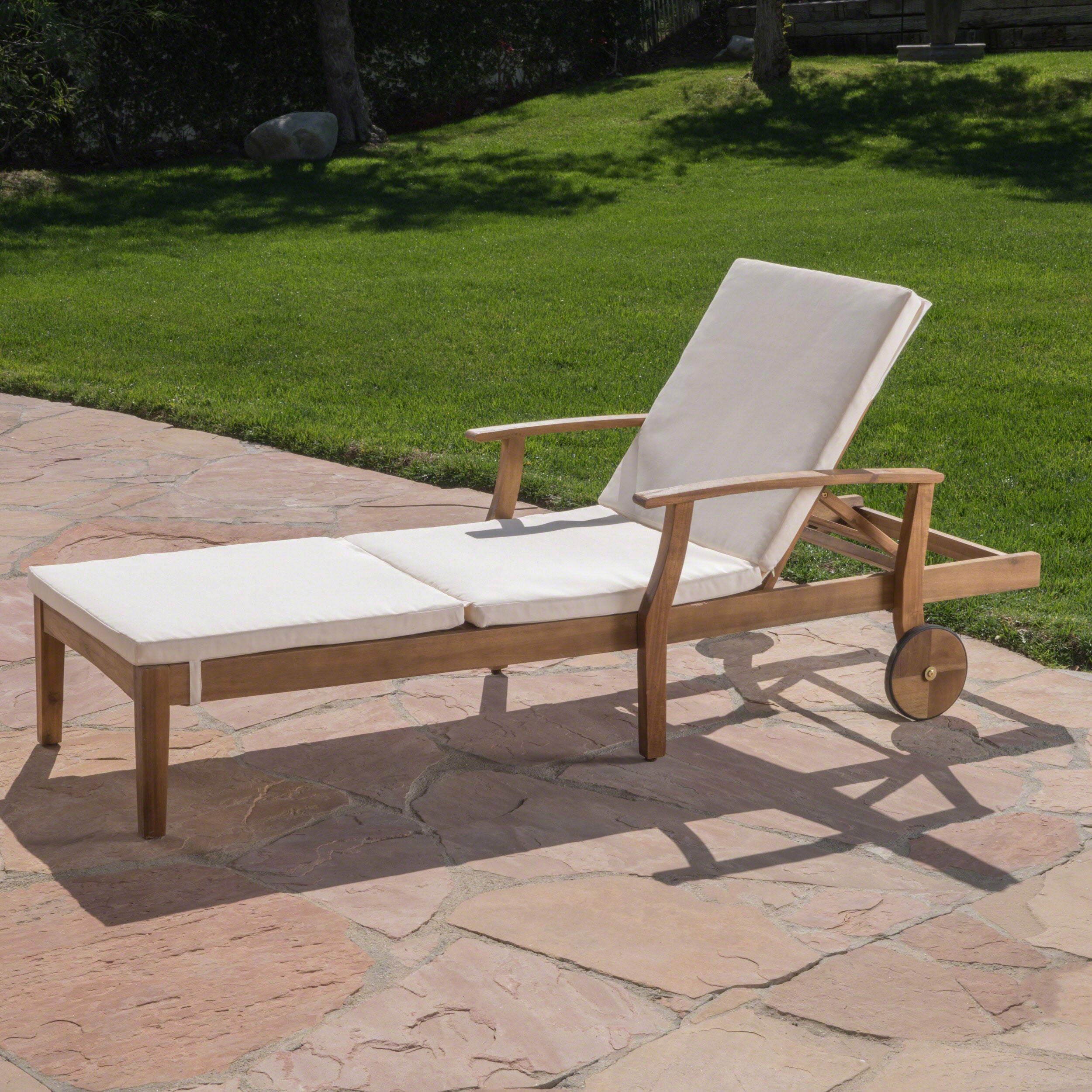 Daisy Outdoor Teak Finish Chaise Lounge with Water Resistant Cushion