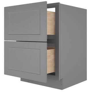 HOMEIBRO 24 in. W x 24 in. D x 34.5 in. H in Shaker Gray Plywood Ready to Assemble Floor Base Kitchen Cabinet with 2 Drawers HD-SG-2DB24-A