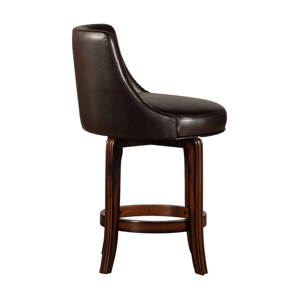 Napa Valley Wood Counter Height Swivel Stool， Dark Brown Cherry with Dark Brown Faux Leather