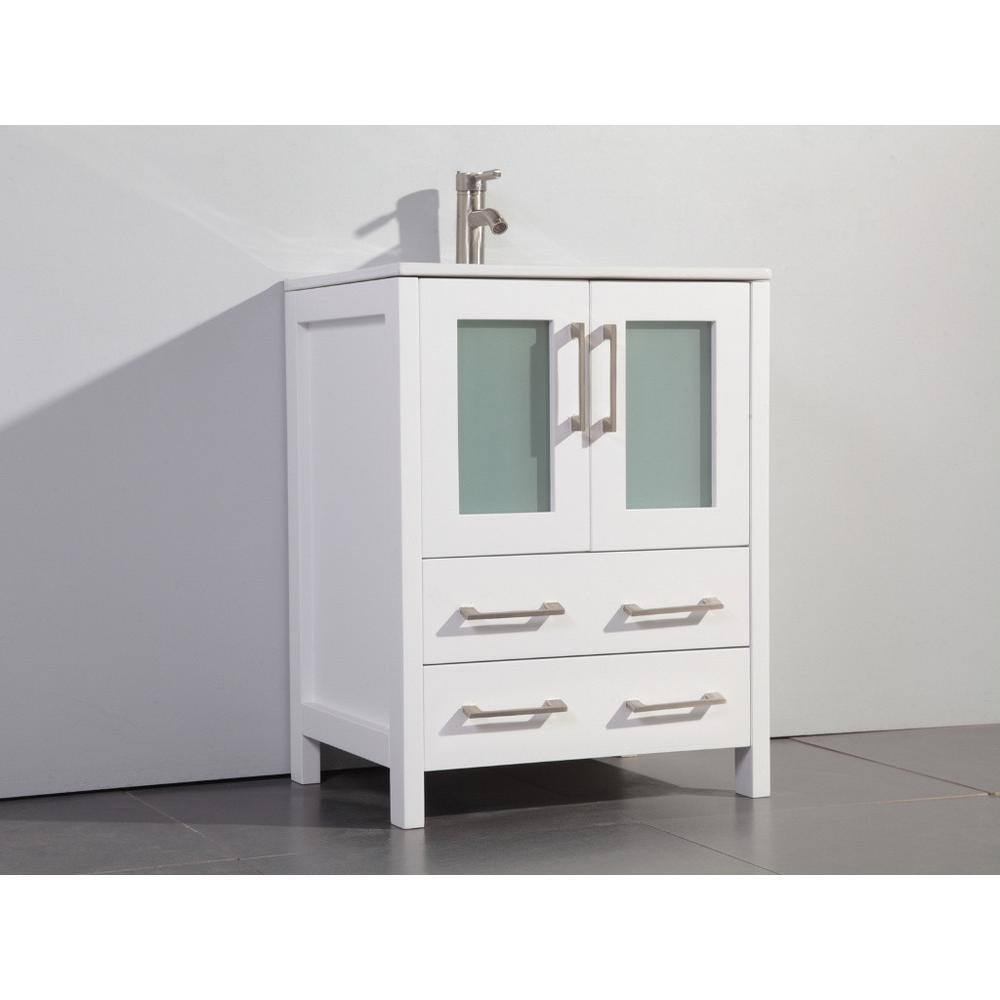 Vanity Art Brescia 24 in. W x 18.1 in. D x 35.8 in. H Single Basin Bathroom Vanity in White with Top in White Ceramic and Mirror VA3024-W