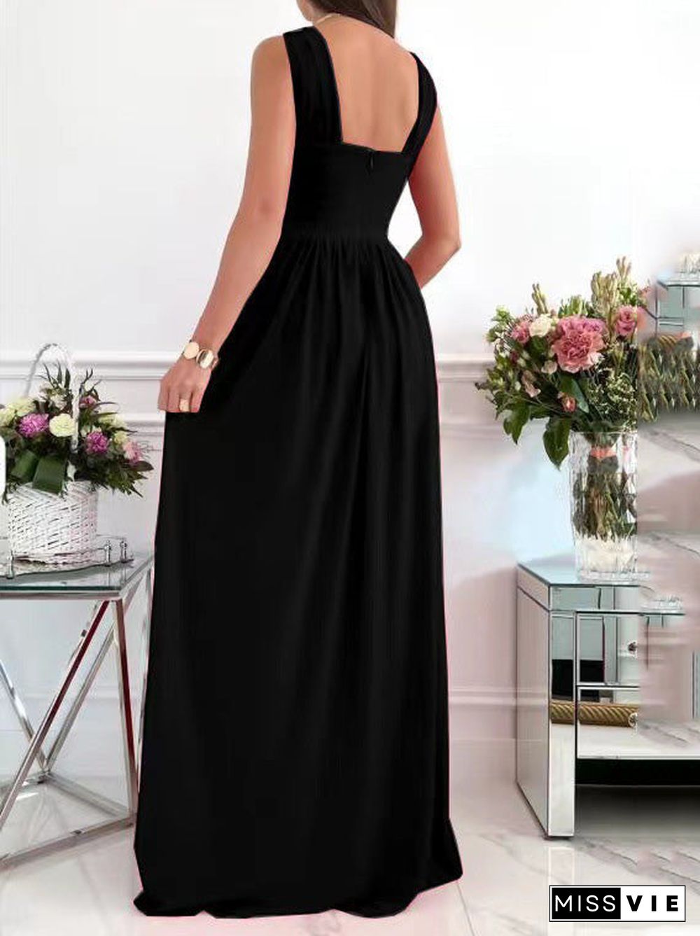 Women'S Dresses Halterneck Open Back Sleeveless Slit Dress