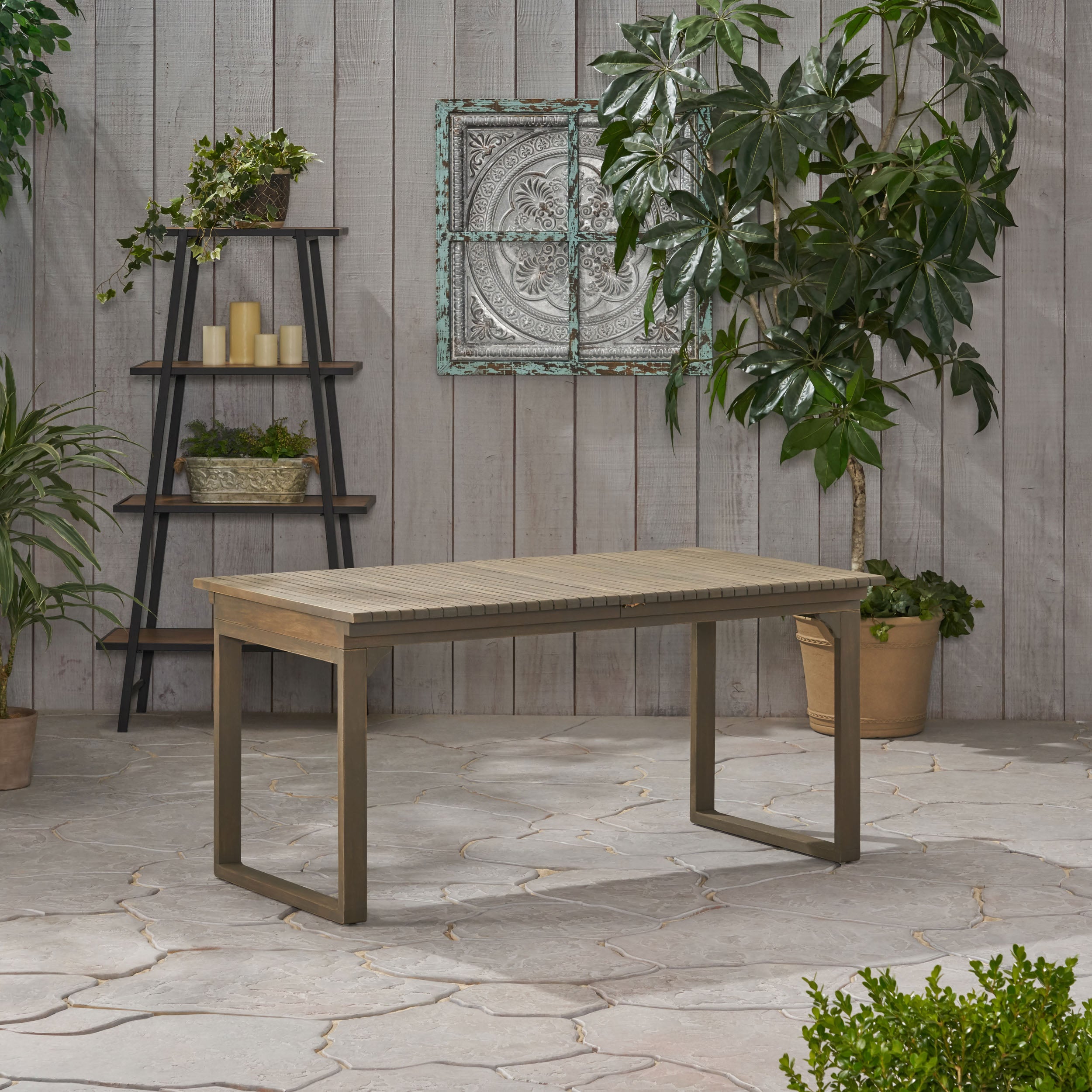 Yilia Outdoor Expandable Acacia Wood Dining Table