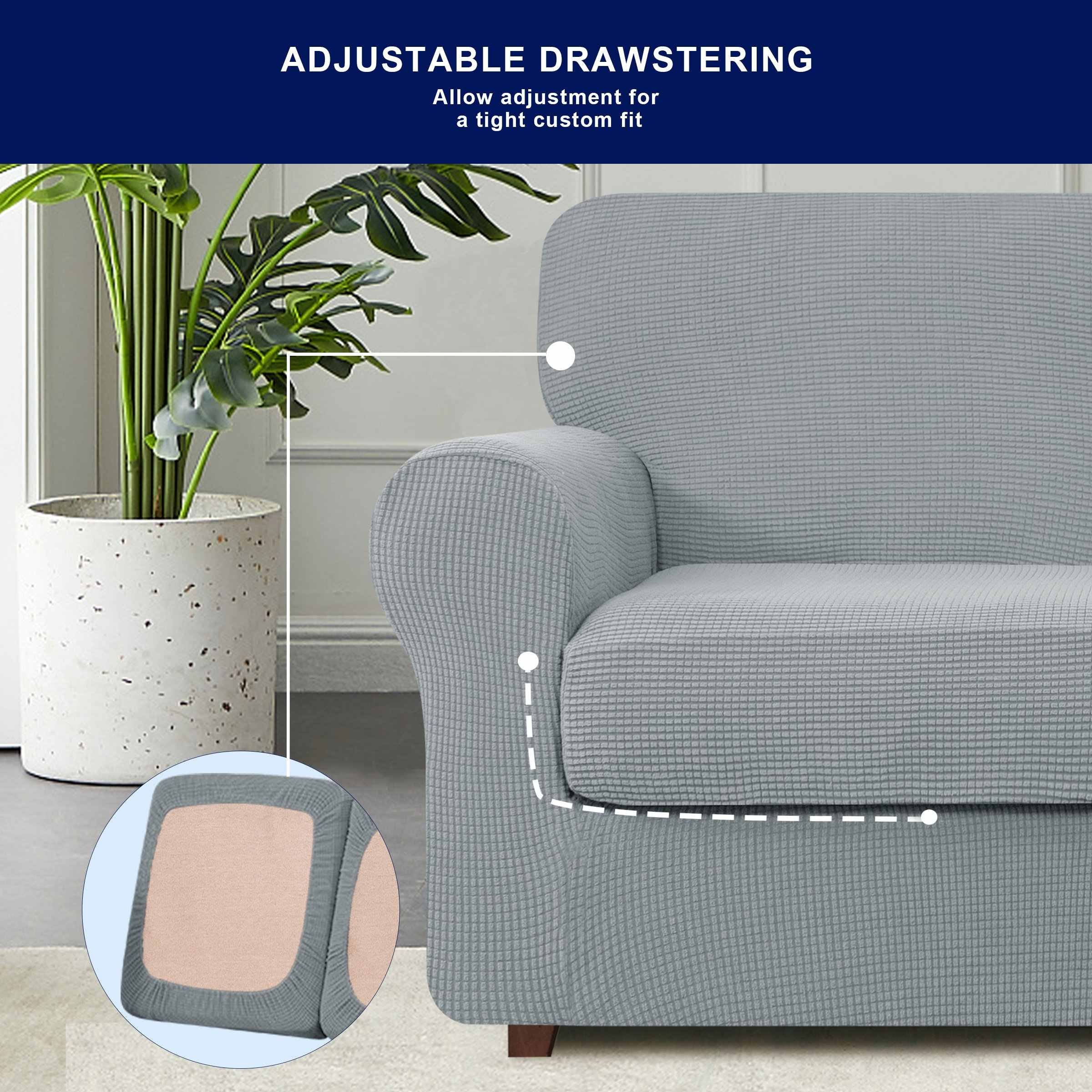 Subrtex 3-Piece Stretch Sofa Slipcover Sets with Backrest Cushion Cover and Seat Cushion Cover (Armchair, Light Gray)