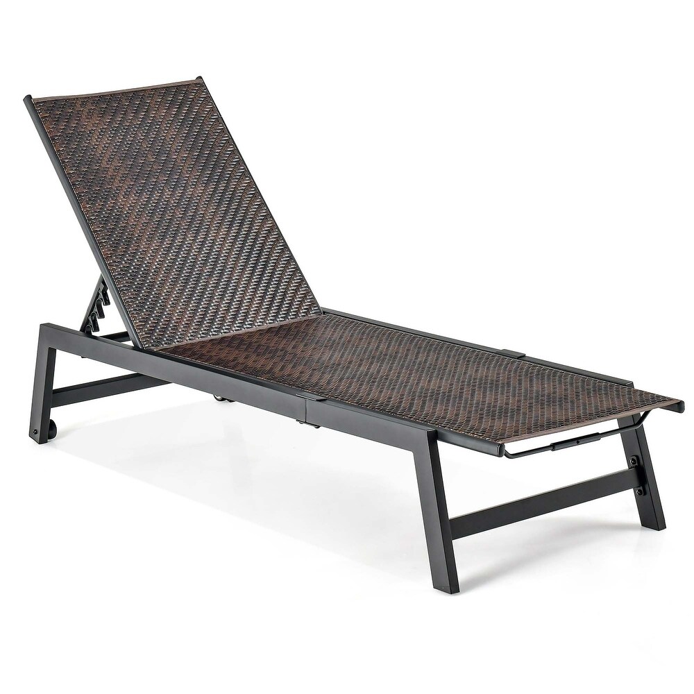 Costway 1PC Patio Galvanized Steel Chaise Lounge with Wheels Outdoor