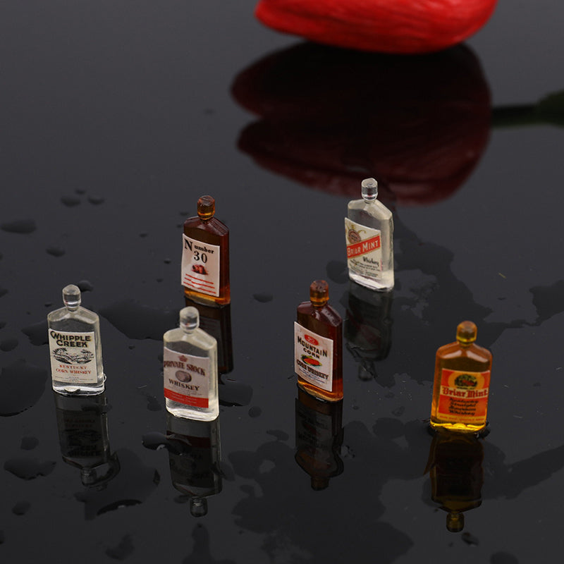 MageCrux 6Pcs 1:12 Dollhouse Miniature Accessories Mini Resin Whiskey Wine bottle  Toys