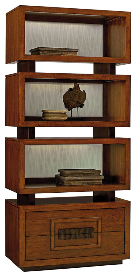 Tommy Bahama Home Island Fusion Tonga Tiered Bookcase  Dark Walnut   Transitional   Bookcases   by Seldens Furniture  Houzz