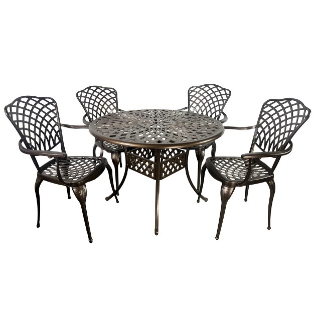 Kinger Home Arden 5 piece Outdoor Dining Table Set With A Cast Aluminum Frame Bronze