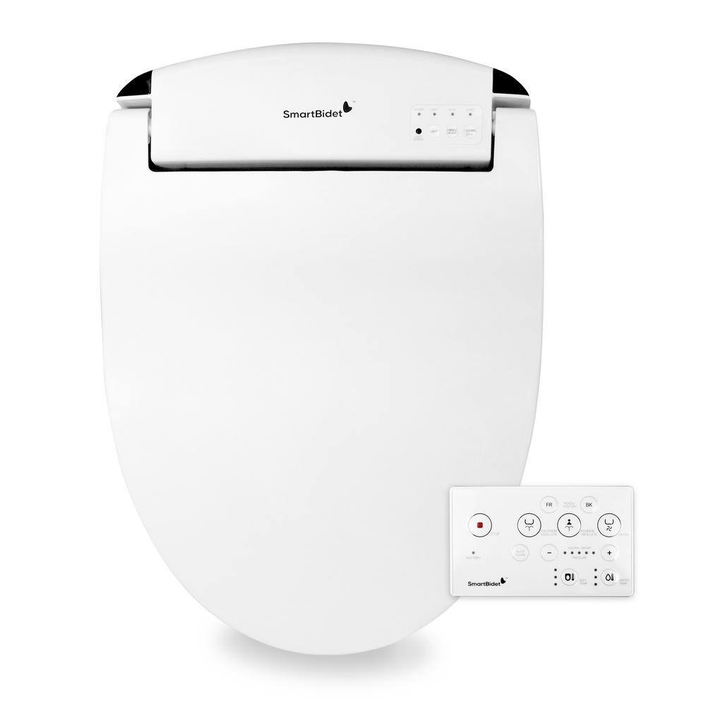 SmartBidet Electric Bidet Seat for Elongated and French Curve Toilets in White with Heated Seat Remote Control and Nightlight SB-2400ER