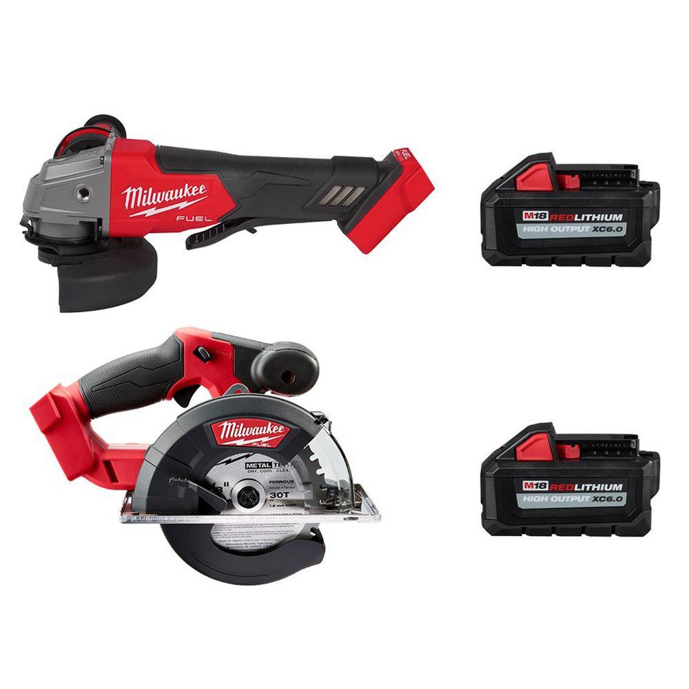 MW M18 FUEL 18V Lithium-Ion Brushless Cordless 4-12 in.5 in. Grinder with Metal Circular Saw and (2) 6.0 Ah Batteries 2880-20-2782-20-48-11-1862