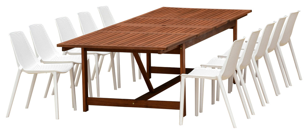 Amazonia Teak Falcon 11 Piece Rectagular Patio Dining Set   Transitional   Outdoor Dining Sets   by Amazonia  Houzz