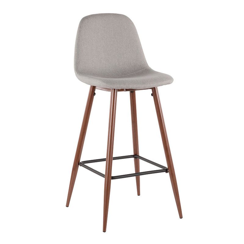 Set of 2 Pebble Walnut Metal and Light Gray Fabric Mid-Century Modern Barstools 39.5