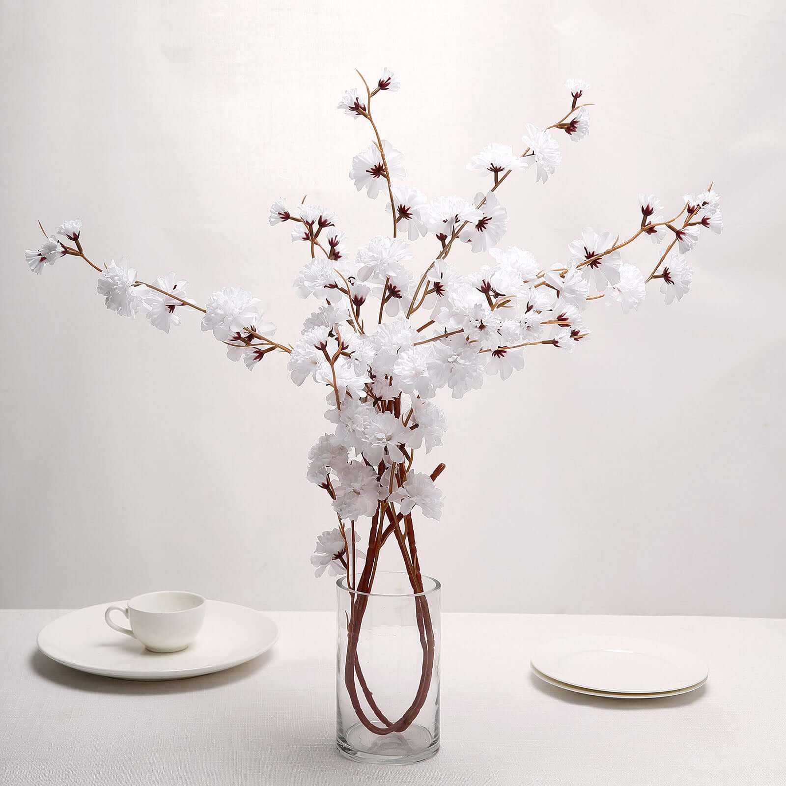 2 Branches White Artificial Silk Carnation Flower Stems 42