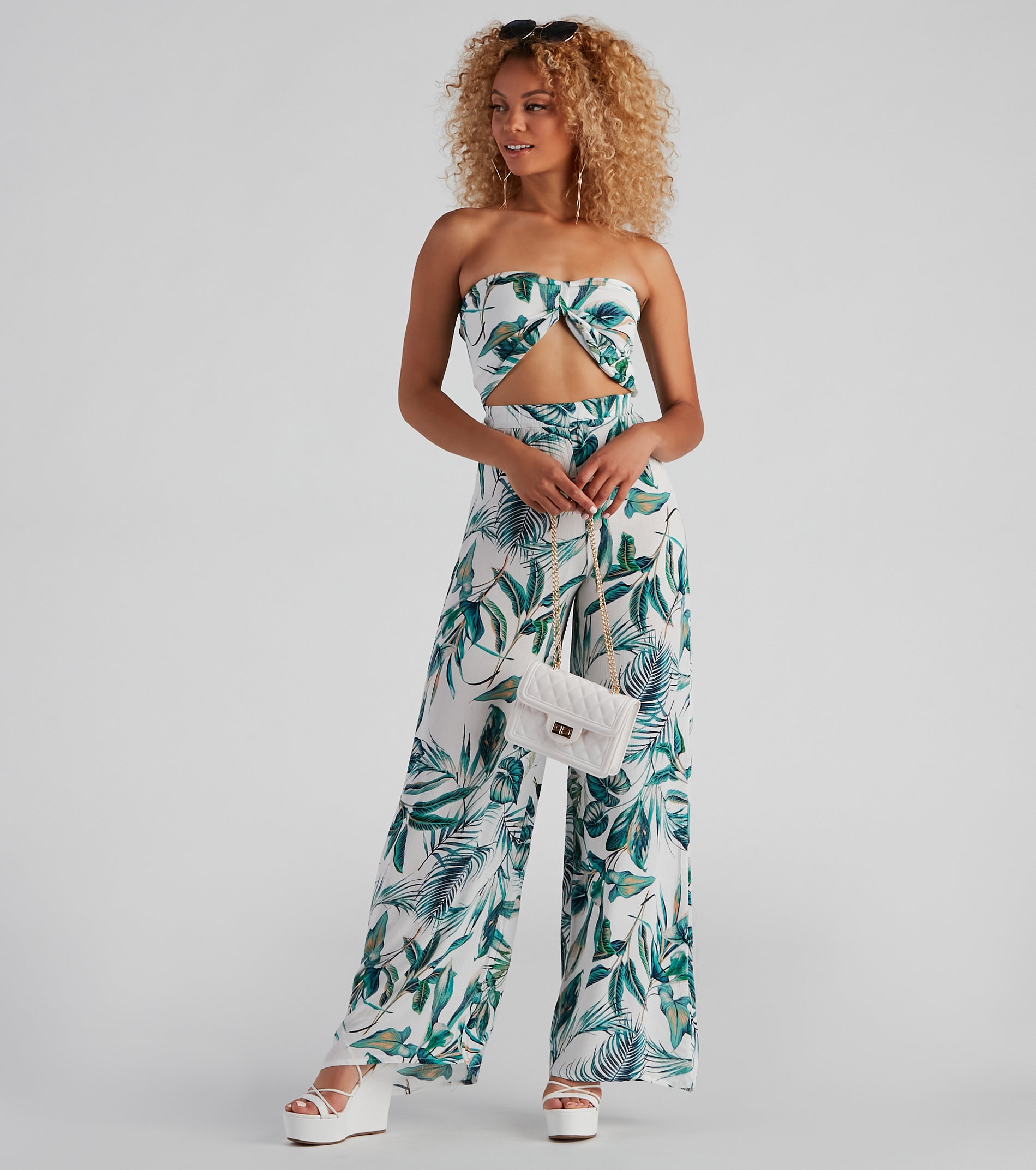 Summer Palms Strapless Jumpsuit