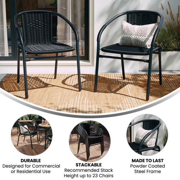 Emma And Oliver 2 Pack Rattan Indoor outdoor Restaurant Stack Chair With Curved Back