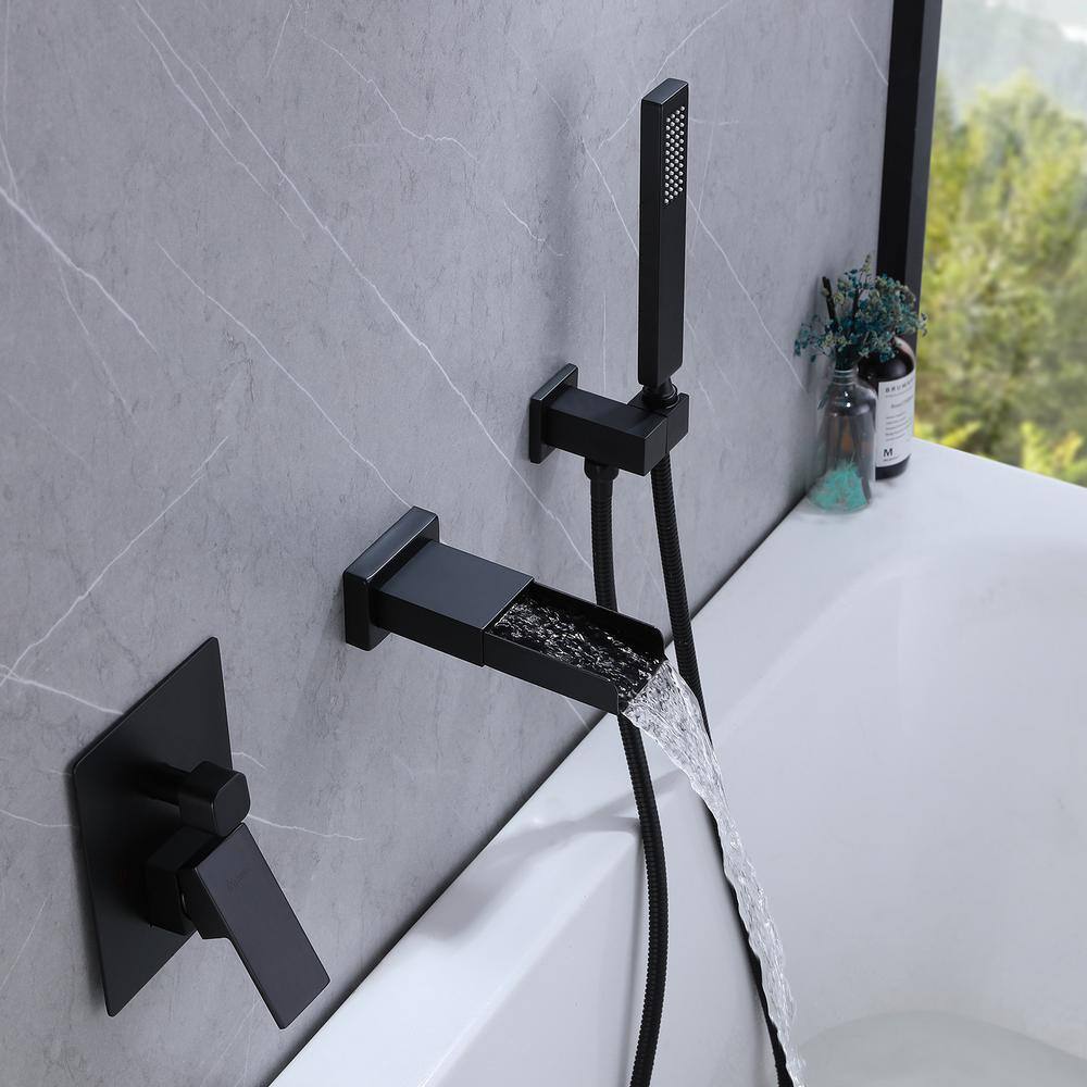 BWE Waterfall Single-Handle 2 Sprayer Wall Mount Bathtub Shower Faucet in Matte Black A-93010-B