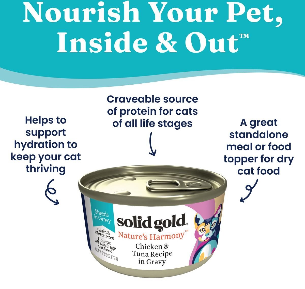 Solid Gold Nature's Harmony Chicken and Tuna Recipe in Gravy Grain-Free Wet Cat Food， 2.8-oz can， case of 12， 2 count