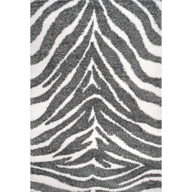 4 x27 x6 x27 Everlynn Zebra Shag Area Rug Off White black Nuloom