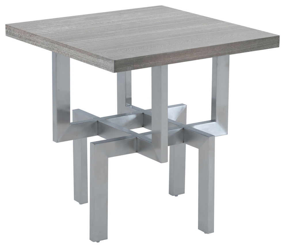 Illusion Gray Wood End Table with Brushed Stainless Steel Base   Contemporary   Side Tables And End Tables   by HedgeApple  Houzz