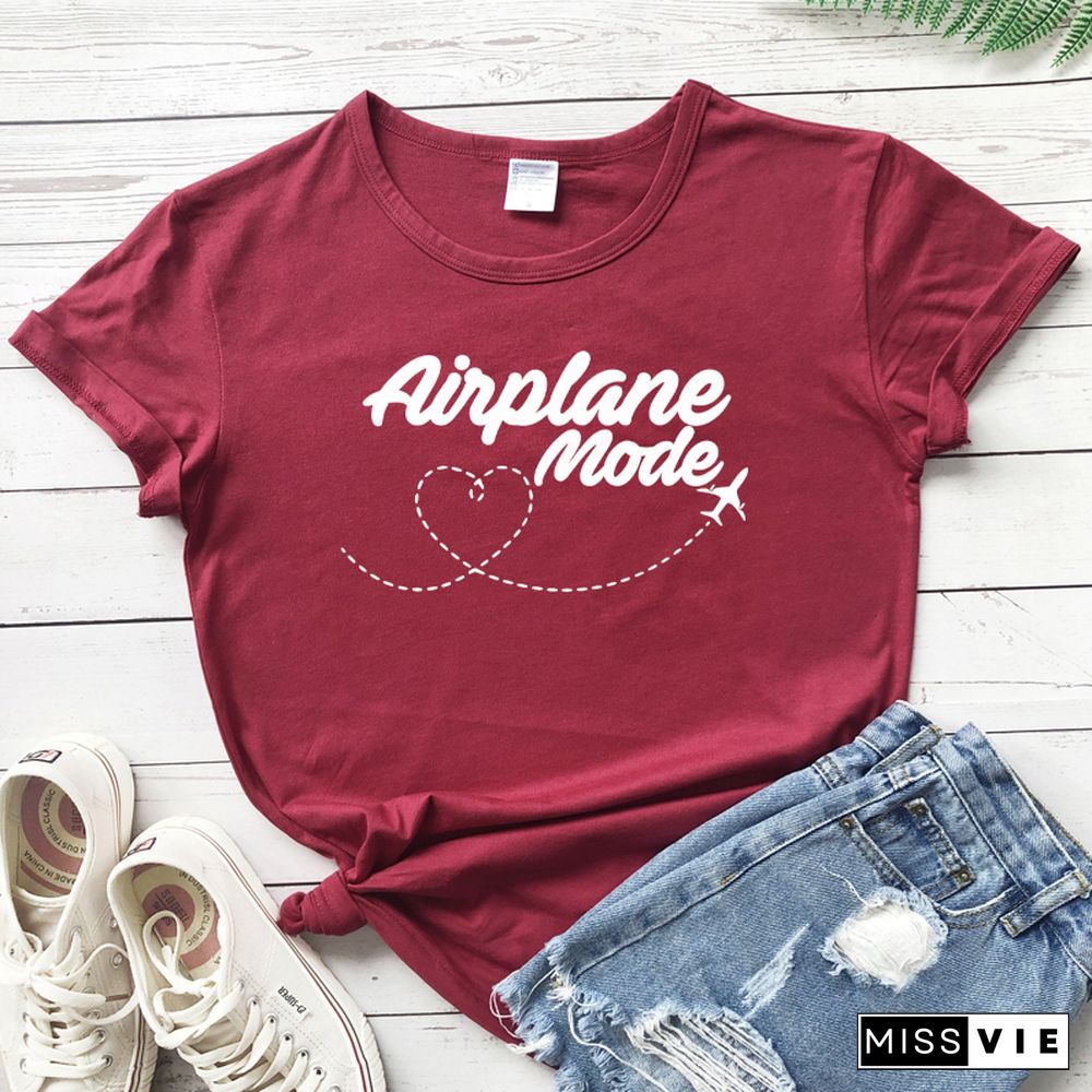 Airplane Mode T-shirt Women Stylish Wanderlust Travel Vacay Tshirt Casual Summer Vacation Tumblr Graphic Funny Tee Shirt Top