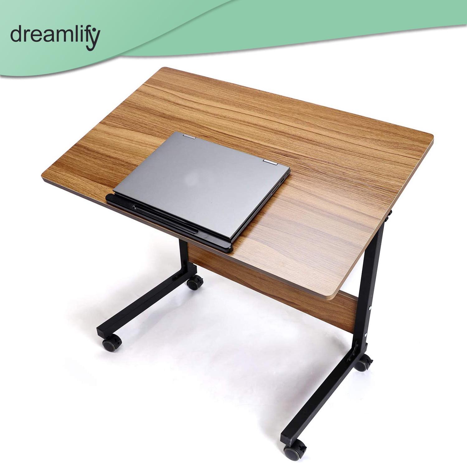 Mobile Side Table Standing Desk C-Shaped End Table Computer Desk with Tilting Top， Adjustable Height Sofa Couch Table Rolling Laptop Desk Foldable Nursing Table with Casters