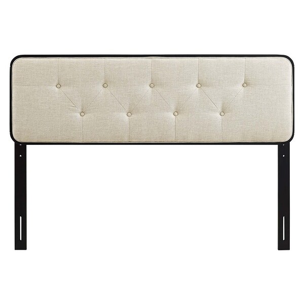 Glendale Traditional Beige Fabric Button Tufted Full Size Black Wooden Headboard - - 32158001