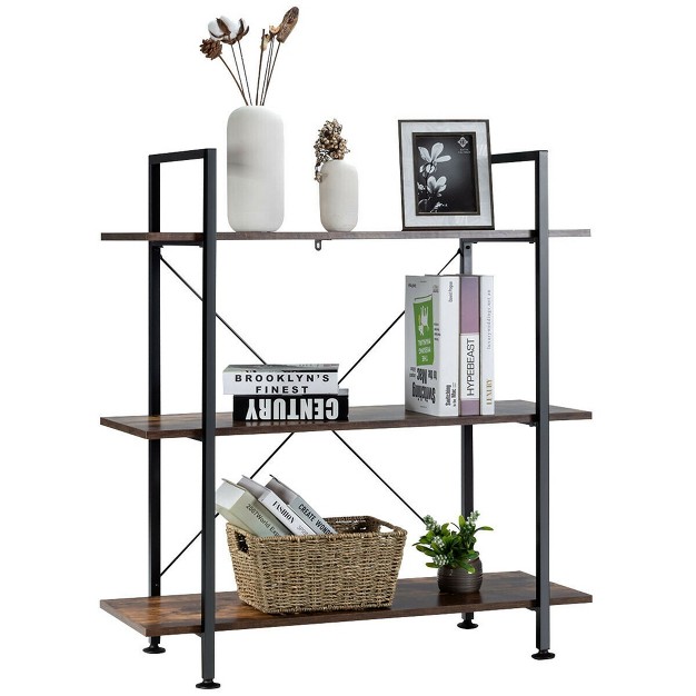 Costway 3 tier Bookshelf Industrial Bookcase Display Shelf Storage Rack Rustic Brown